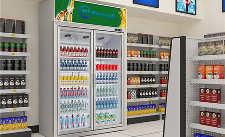 beverage showcasing display solution with glass door refrigerator