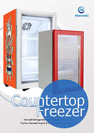 Catalogue for small refrigerator display freezers with glass door, countertop type and  slim type