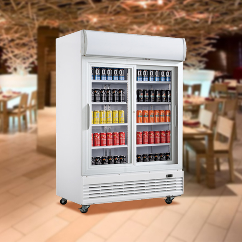 Commercial Refrigerator with Led Light Box and Sliding Doors 1000L