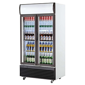 Double Glass Door Merchandiser Fridge with Led Light Box 1000L manufacturer China factory