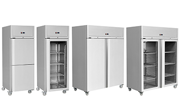 Commercial reach in refrigerator with stainless steel and glass door