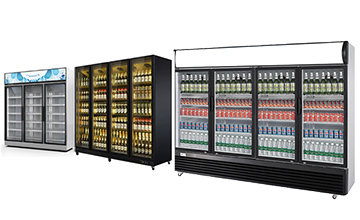 large multi door merchandiser cooler with glass door