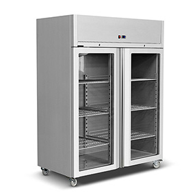 Two 2 Glass Door Reach in Refrigerator Combo Freezer Stainless Steel Merchandiser 35 Cu Ft