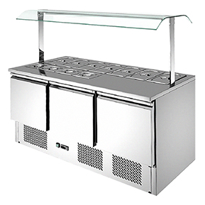 Commercial Mega Top Salad Prep Table Station with Rise Glass Top 3 Doors