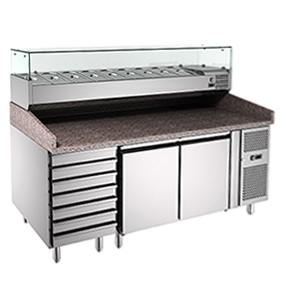 Pizza Preparation Table Station Refrigerated with Marble Top Worktop