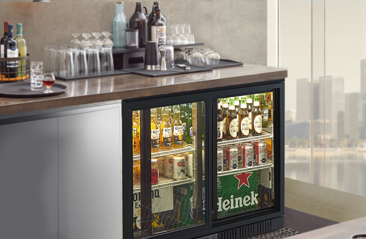 NW-LG208S Commercial Double Sliding Glass Door Beverage And Wine Bottle Back Bar Display Cooler Fridge Price For Sale | manufacturers & factories